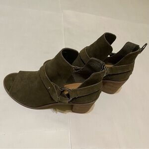Crown Vintage Olive Green Peep Toe Suede Women's Ankle Boots